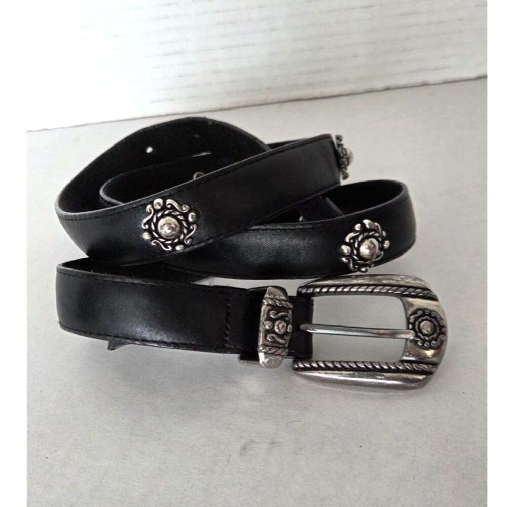 Brighton Vintage 1996 Black Leather Studded Belt Silver Western 35"